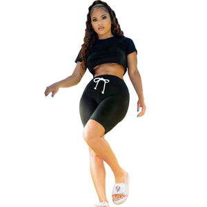 ชุดกางเกงขาสั้น2ชิ้นสำหรับนักขี่จักรยานสำหรับผู้หญิงใส่ในฤดูร้อนเสื้อครอปไซส์ใหญ่พิเศษปักลายเสื้อยืดมาใหม่ชุดสั้นระบายอากาศได้ทำจากขนสัตว์ - Product Image 2