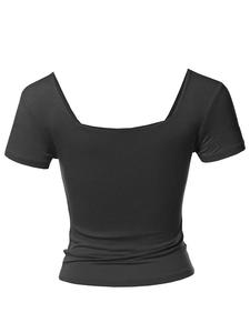 Las mujeres básicos sin cuadrado cuello manga corta cultivo Tank Top - Product Image 3