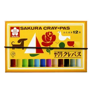 Sakura óleo pastel crayon cray-pas 12 cores conjunto com corda de borracha perfeito para mistura de cores e sobreposição lp12r crianças