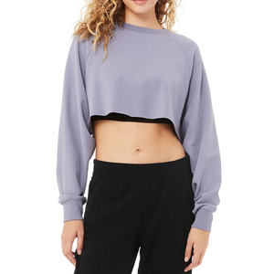 Femmes grande taille respirant haut court sweat couleur unie pull ample entraînement épaule hauts chaud 100% coton tissu intelligent - Product Image 1