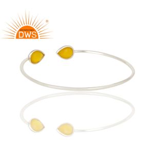Bracelet calcédoine jaune en argent Sterling 925 pour fille, bijou manchette, pierre précieuse, accessoire de styliste, vente en gros, offre spéciale - Product Image 3