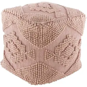 ピンクのマクラメ長方形手織り正方形インドのサプライヤープーフオットマンフロア織りタフティングオットマンフロアプーフ自由奔放に生きるデザインプーフ