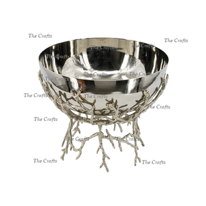 ชามตกแต่งสแตนเลสสีเงิน ดีไซน์สวยงาม พร้อมขาตั้งทองเหลือง ภาชนะสำหรับเสิร์ฟในครัว - Product Image 1