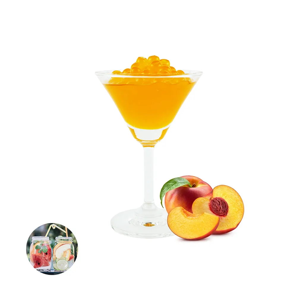 High quality HACCP Peach flavored popping boba fruit juice balls for lemon lime soda 3 red fruits