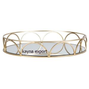 Plateau de service en métal plaqué or fait à la main Plateau décoratif élégant - Product Image 2