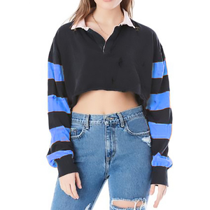 OEM New Crop <b>Top</b> Striped Full Sleeves Turn Down Collar Casual Wear For Ladies - Product Image 6