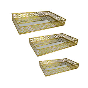 Rectangle Trinket <b>Tray</b> With Glass Mirror With Trendy Gold Plated Finishing for Home Decorative Design Makeup <b>Tray</b> - Product Image 3