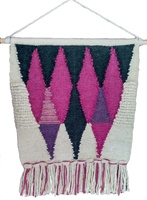 Tapisserie murale en macramé tissée à la main en laine et coton, ornement à pompons, style bohème marocain, décoration intérieure, art DIY
