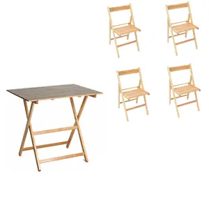 Folding Set table cm 60x80 and 4 chairs in solid beech wood natural color Top Italian quality for indoor and garden and patiouse