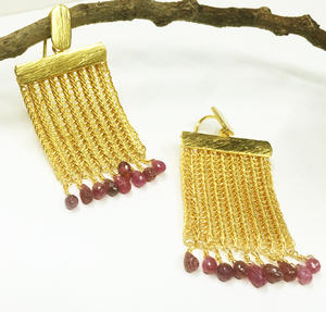 Boucles d'oreilles pendantes à franges en argent Sterling 925, bijoux tendance et ajustables en or Précieux et Charme Plaqué Or Boucles D'oreilles - Product Image 2