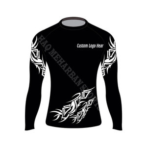 High Quality 100% Polyester Long Sleeve Unisex <b>Rashguard</b> with UV Protection Direct Factory Price for BJJ HMS Brand - Product Image 5