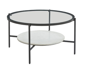 Table basse à double rangement au design nordique moderne avec dessus en verre et fond en bois, cadre métallique pour décoration de chambre polyvalente - Product Image 1