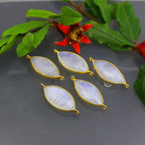 Moonstone Gemstone Marquise Shape Bezel 10x20mm Size Connector <b>Gold</b> Plated Brass Titanium <b>Number</b> Charms Pendants - Product Image 3