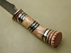 Custom Handmade Damascus Bowie Knife, Damascus Steel Chef <b>Kitchen</b> Knife With Rose Wood Handle Leather Sheaths CE Approved - Product Image 6