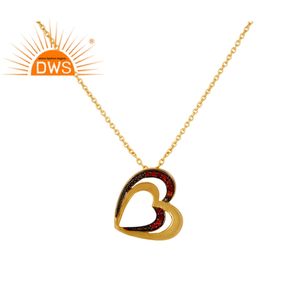 Collier avec pendentif en forme de cœur et pierre précieuse, chaîne plaquée or, bijoux indiens en argent, vente en gros, - Product Image 1