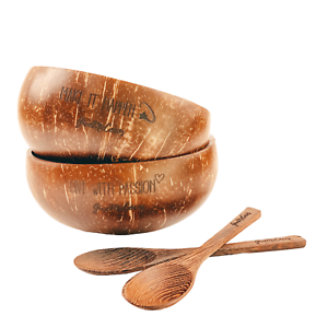 High Quality Eco-friendly Coconut Shell Bowls/ Organic Coconut Bowls and <b>Wooden</b> Spoon Gift <b>Set</b> / Salad Smoothies Bowls Cheapest - Product Image 5