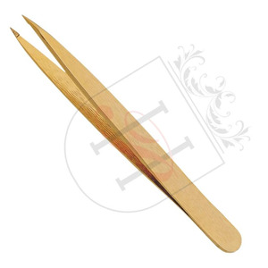 Pinzas para cejas de Punta puntiaguda dorada, Etiqueta Privada, de acero inoxidable de alta calidad, marca privada - Product Image 2