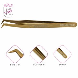 Pinzas de extensión de pestañas profesionales, pinzas doradas de todos los estilos con punta recubierta de diamantes, Etiqueta Privada - Product Image 1