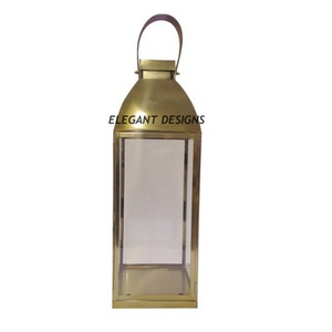 Single Gold Plated Stainless Steel Metal Lantern Big Size Simple <b>Plain</b> <b>Candle</b> Holder High Quality Modern Weddings Christmas - Product Image 3