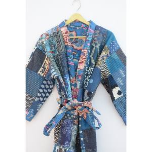 Nouveauté Robe Kimono bohème unisexe Vestes Kantha imprimées à fleurs Vêtements de nuit en dentelle à carreaux de luxe Longueur courte en lin bambou - Product Image 4