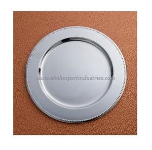 Assiette chargeur en métal argenté avec bordure perlée forme ronde vaisselle minimaliste occidentale chargeur Pate pour décor de fête de mariage - Product Image 1