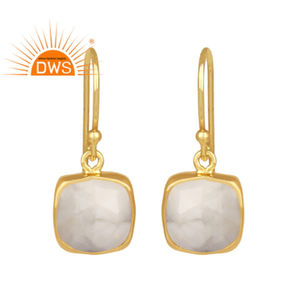 Boucles d'oreilles pendantes en argent plaqué or 14 carats, fabricant de bijoux, pierre précieuse howlite blanche, boucles d'oreilles personnalisées, grossiste en bijoux - Product Image 1