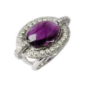 Penjualan Terbaik batu permata amethyst alami purest berlapis emas putih 925 perak murni cincin kustom CAD dirancang cincin perhiasan untuk sa