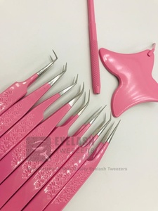 Pinzas para Extensión de Pestañas de Acero Inoxidable Sostenible con Logotipo Personalizado, 45, 75 y 90 Grados, Color Rosa Bebé, Puntas de Fibra para Volumen - Product Image 6