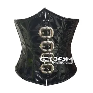 COSH CORSET Underbust Steelboned Black PVC Corset With Buckles Adjustable Party And Fitness Wear PVC Corset Belt Vendors