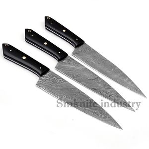 Handmade Modern Design Damascus Steel Chef <b>Knife</b> <b>Set</b> (SMK1562) 3-Piece G10 Wood Handle Professional Kitchen Chopping <b>Sharp</b> Meat - Product Image 2