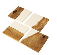 Dessous de verres à thé en bois manga, artisanal de qualité supérieure, fait à la main en résine époxy noire, 1 pièce