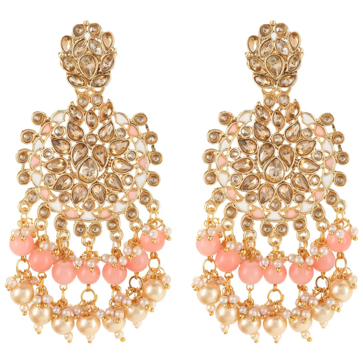Indian Jewelry Bollywood Antique Faux Pearl Crystal Kundan Big Dangle Chandelier Earrings Set