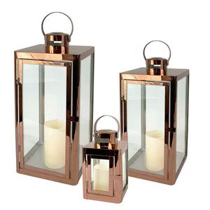 Elegant 3-Piece Stainless Steel Garden <b>Lantern</b> <b>Set</b> 22/32/46 cm Heights Rose Gold/Copper Finish Ins Style Glass Home Decoration - Product Image 1