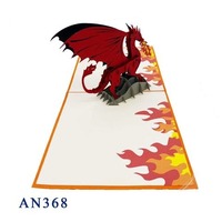 Best Seller personalizado hecho a mano 3D Pop-up dragón fuego respiración tarjeta 150x150mm rojo antiguo imitación Offset impresión papel animales