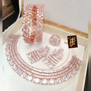 Latest Fancy Ad Diamond Necklace, <b>Earring</b>, Bangles, Ring Combo Set for <b>Pretty</b> Womens Jewelry Shopping M Creation in India - Product Image 4