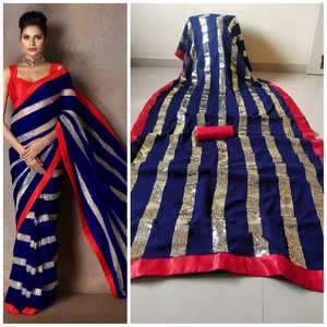 ผ้าส่าหรีแบบเย็บปักด้วยผ้าไหมที่สวยที่สุดสำหรับผู้หญิงชาวอินเดียผ้าส่าหรี - Product Image 2