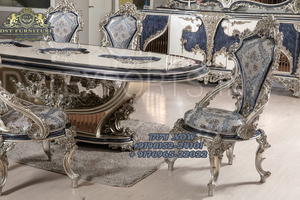 Meubles de salle à manger en bois massif poli et argent, Design de luxe, Style italien, ensemble de Table à manger lourd, Set de Style européen - Product Image 3