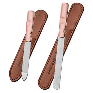 Offre Spéciale : Lot de 2 Limes à Ongles en Acier Inoxydable avec Manche Antidérapant Or Rose et Étui en Cuir, Lime à Ongles Double Face - Product Image 1