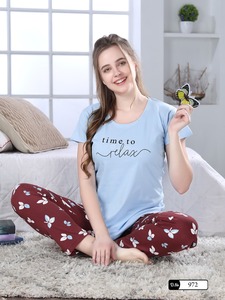 Luxe Top Qualité Femmes Hauts À Manches Longues et Pantalon Deux Pièces Ensembles Costumes Bonneterie Coton Nuit Nuit Pyjama Nervure Coton M-L-XL - Product Image 5