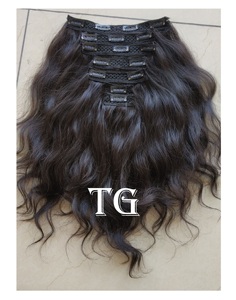 Venta al por mayor 100% Natural Wet Easy Clip ondulado Remy extensiones de cabello virgen indio donante único 8A negro mujeres proveedor - Product Image 1