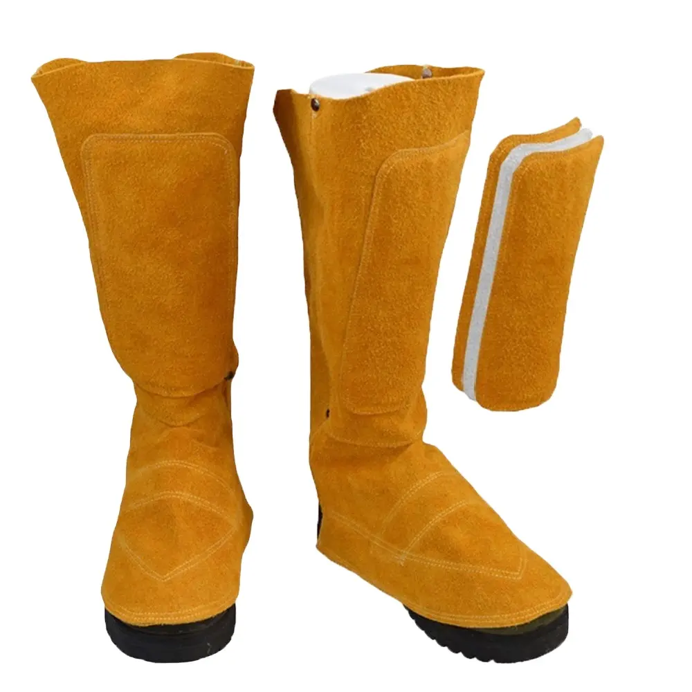 Proteção de couro para perna de soldagem, sapato de couro industrial para proteção de trabalho