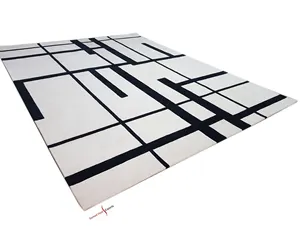 2024 alfombras populares en blanco y negro con mechones a mano, alfombras bordadas para un aspecto moderno, el mejor producto a la venta