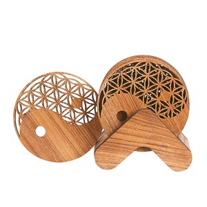 ที่รองชาทำจากไม้สีน้ำตาลงานฝีมือทำจากไม้สไตล์ดอกไม้สำหรับกล่องไม้และป้ายติดผนัง - Product Image 1