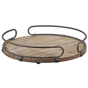 Bandeja decorativa y de servicio de madera y hierro de alta calidad con asas de hierro y revestimiento negro para decoración de mesa decoración del hogar - Product Image 5