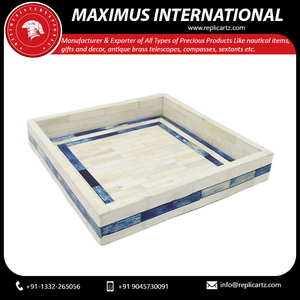 Plateau décoratif rectangulaire artisanal en os incrusté, style Art Déco |   Organisateur de table multifonctionnel haut de gamme pour table basse et décoration de salle à manger - Product Image 2