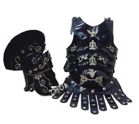 Armure médiévale, costume de Spartan, casque, veste en cuir, design en laiton, objets décoratifs