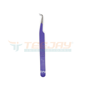 Pince à épiler TEEJAY en acier inoxydable avec revêtement en poudre violette, à angle de 75 degrés, pour extensions de cils, pointe ultra fine, cils parfaits - Product Image 1