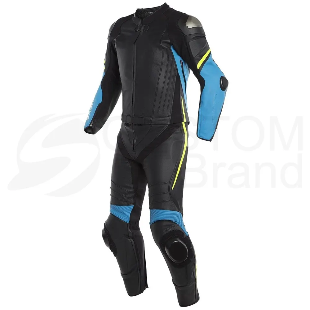 Costume de moto de protection d'armure bleue en cuir de marque personnalisée pour la course professionnelle