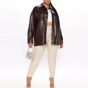 Chemises en cuir longues sur mesure pour femmes logo et design sur mesure dans toutes les couleurs et tailles chemises en cuir mode nouvelle tendance t-shirts - Product Image 5