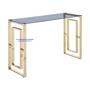 最新的金色控制台桌成品豪华设计办公室装饰玻璃边桌以最低价格出售
